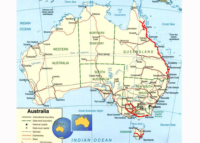 Austraalia retke kaart
Meie trajektoor tähistatud punase joonega
Keywords: map